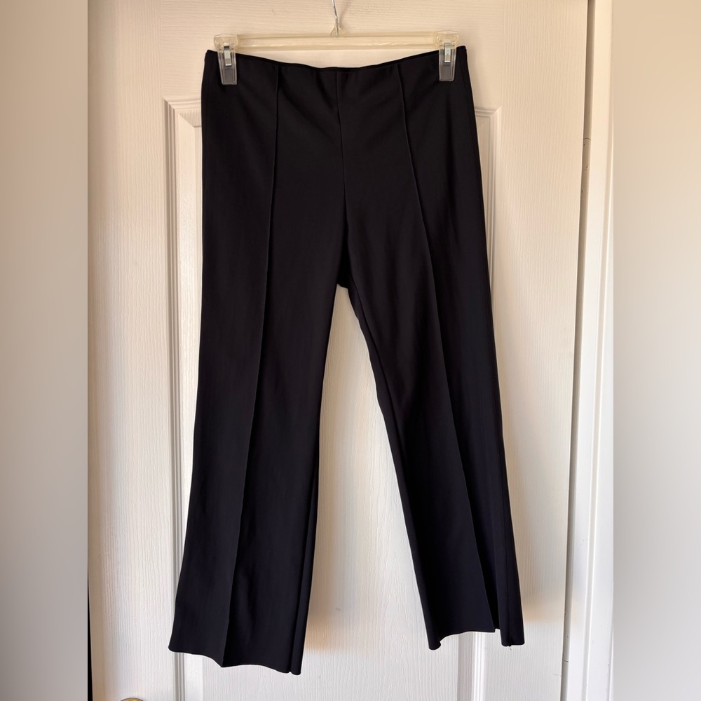 Athleta trouser style front pleat pull on pants straight leg medium black